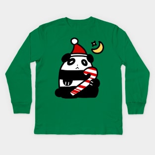 Christmas Candy Cane Panda Kids Long Sleeve T-Shirt